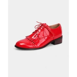 Women's 1950s Green Patent Leather Oxford Shoes – Retro Lace-Up Brogues with Fringe Detail for Spring Outfits or Garden Parties