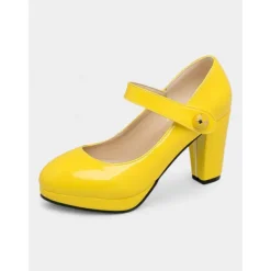 Women's 1950s Lilac Mary Jane Pumps - Glossy Chunky Heel Dress Shoes with Adjustable Strap for Retro-Inspired Outfits, Tea Parties, and Office Wear