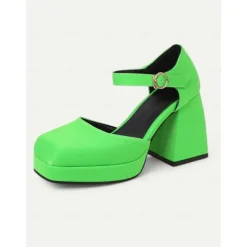 Women's 1980s Pink Platform Heels with Square Toe and Ankle Strap – Bold and Stylish Footwear for Parties, Night Outs, and Trendy Events