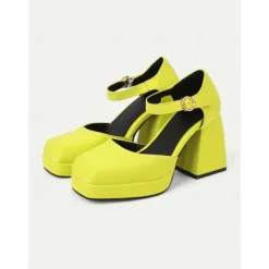 Women's 1980s Pink Platform Heels with Square Toe and Ankle Strap – Bold and Stylish Footwear for Parties, Night Outs, and Trendy Events