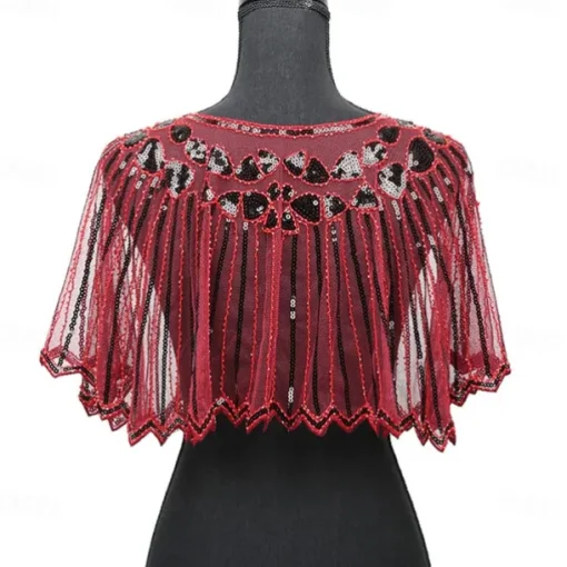 Women's 1920s Shawl Wraps Beaded Sequin Gatsby Cape Evening Bolero Flapper Cover Up Roaring 20s The Great Gatsby Party Evening