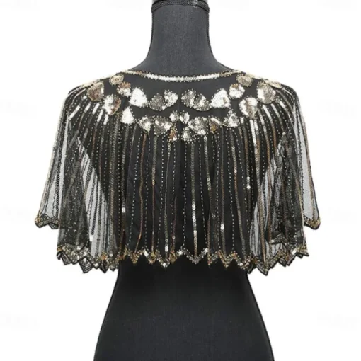 Women's 1920s Shawl Wraps Beaded Sequin Gatsby Cape Evening Bolero Flapper Cover Up Roaring 20s The Great Gatsby Party Evening