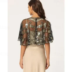 Women's 1920s Shawl Wraps Sequin Beaded Bridal Cover Up Evening Cape Flapper Bolero