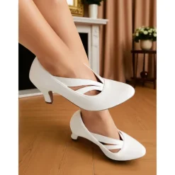 Women's 1930s Vintage Cutout Mid Heel Pumps – Retro Faux Leather Shoes for Swing Dance, Tea Parties & Pin-Up Fashion