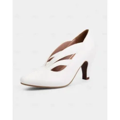 Women's 1930s Vintage Cutout Mid Heel Pumps – Retro Faux Leather Shoes for Swing Dance, Tea Parties & Pin-Up Fashion