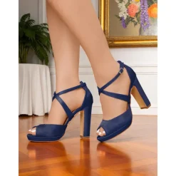 Women's 1950s Vintage Wine Red Chunky High Heel Sandals with Crisscross Straps – Elegant Peep Toe Platform Shoes for Weddings, Parties, and Formal Events