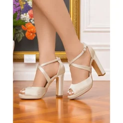 Women's 1950s Vintage Wine Red Chunky High Heel Sandals with Crisscross Straps – Elegant Peep Toe Platform Shoes for Weddings, Parties, and Formal Events