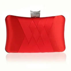 Women's Satin Evening Clutch Bag – Elegant Purple Purse with Rhinestone Clasp for Weddings, Parties & Formal Events