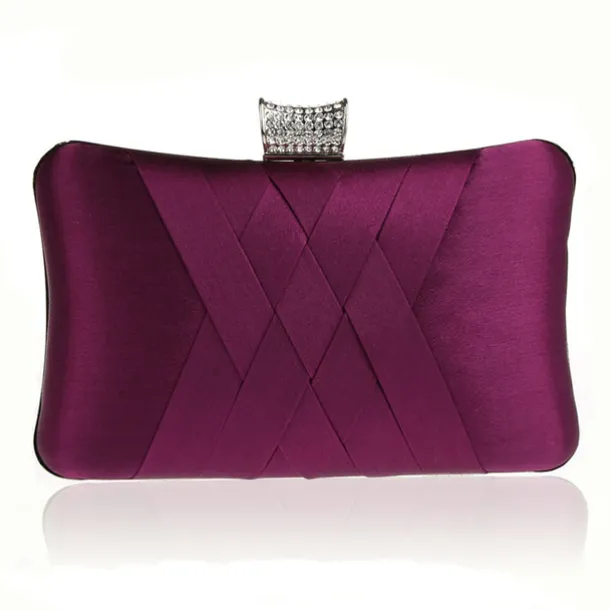 Women's Satin Evening Clutch Bag – Elegant Purple Purse with Rhinestone Clasp for Weddings, Parties & Formal Events