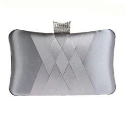 Women's Satin Evening Clutch Bag – Elegant Purple Purse with Rhinestone Clasp for Weddings, Parties & Formal Events