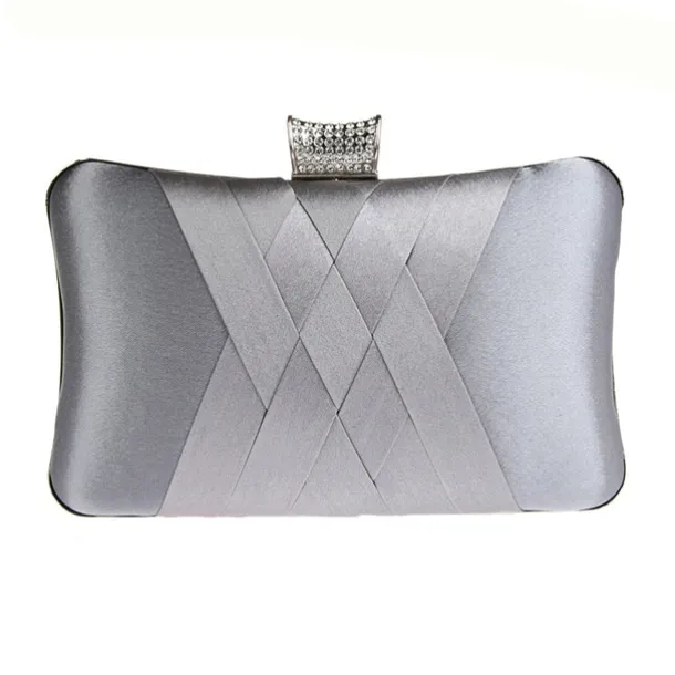 Women's Satin Evening Clutch Bag – Elegant Purple Purse with Rhinestone Clasp for Weddings, Parties & Formal Events