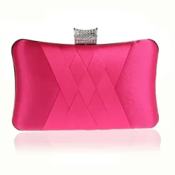Women's Satin Evening Clutch Bag – Elegant Purple Purse with Rhinestone Clasp for Weddings, Parties & Formal Events