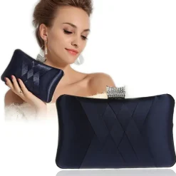 Women's Satin Evening Clutch Bag – Elegant Purple Purse with Rhinestone Clasp for Weddings, Parties & Formal Events