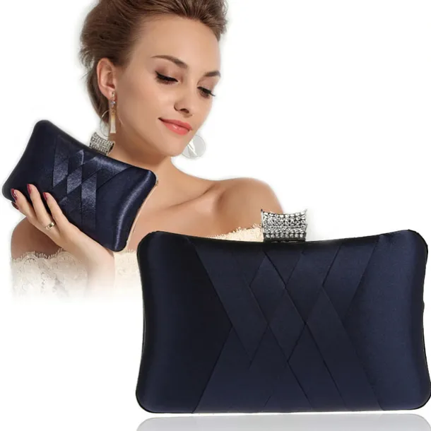 Women's Satin Evening Clutch Bag – Elegant Purple Purse with Rhinestone Clasp for Weddings, Parties & Formal Events