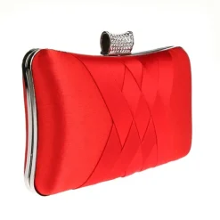 Women's Satin Evening Clutch Bag – Elegant Purple Purse with Rhinestone Clasp for Weddings, Parties & Formal Events