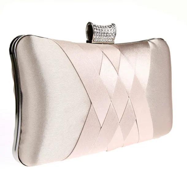 Women's Satin Evening Clutch Bag – Elegant Purple Purse with Rhinestone Clasp for Weddings, Parties & Formal Events