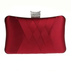 Women's Satin Evening Clutch Bag – Elegant Purple Purse with Rhinestone Clasp for Weddings, Parties & Formal Events