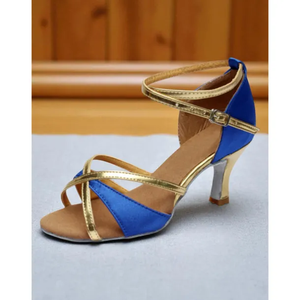 Women's Satin Latin Dance Shoes - Strappy Gold & Orange Professional Ballroom Heels for Salsa, Rumba & Performance Dance