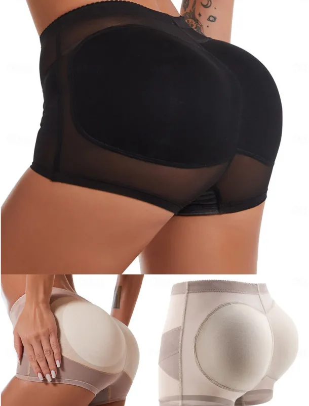 Women's Scrunch Butt Shorts Shapewear Mesh Plain Short Black Home Outfits