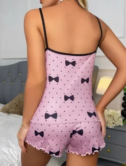 Women'S Sexy Camisole Pajama Print Alphabet Homewear Set Home Outfits