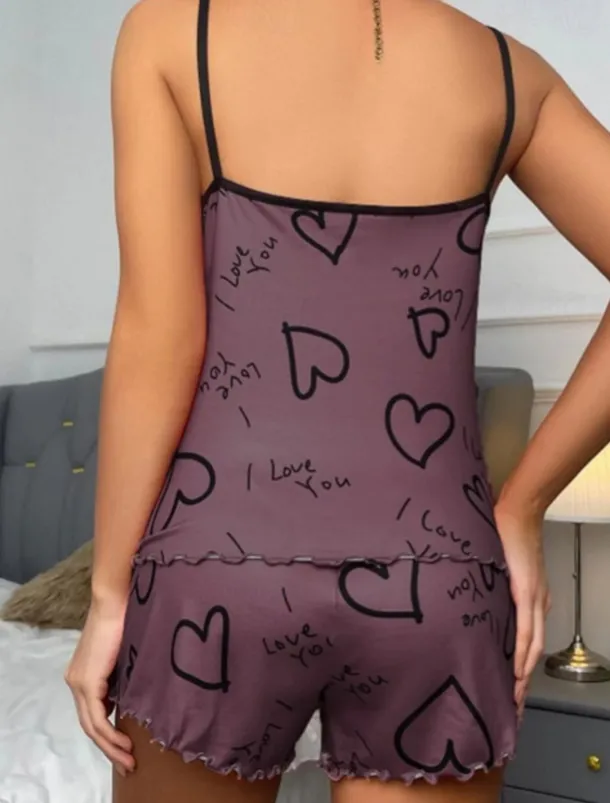 Women'S Sexy Camisole Pajama Print Alphabet Homewear Set Home Outfits