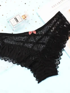 Women's Sexy Lingerie Panties Pure Color Lovers Hot Home Valentine's Day Bed Lace Breathable Hole Summer Spring Home Outfits