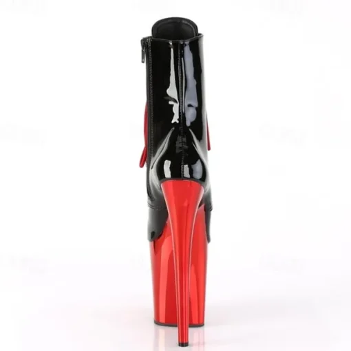 Women's Sexy Platform Lace-Up Stiletto Heeled Dance Boots - Black and Red Patent Leather Ankle Boots for Performances, Night Out, and Cosplay