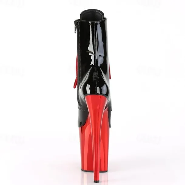 Women's Sexy Platform Lace-Up Stiletto Heeled Dance Boots - Black and Red Patent Leather Ankle Boots for Performances, Night Out, and Cosplay