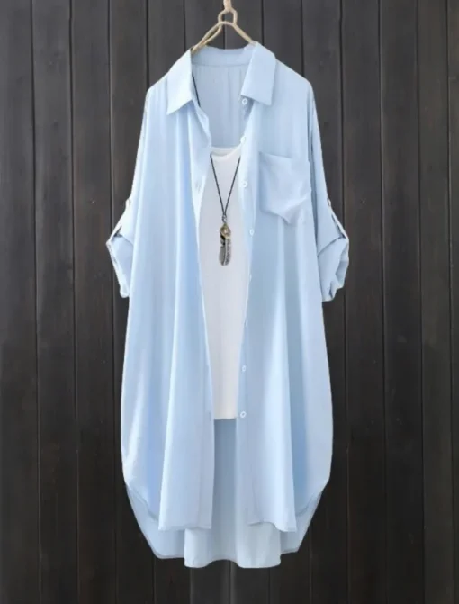 Women's Shacket Comfortable Breathable Buttons Casual Plain Vacation Street Casual Daily Wear Single Breasted Long Lapel Regular Fit Long Sleeve Outerwear White Blue Spring Fall