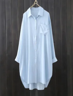 Women's Shacket Comfortable Breathable Buttons Casual Plain Vacation Street Casual Daily Wear Single Breasted Long Lapel Regular Fit Long Sleeve Outerwear White Blue Spring Fall