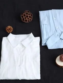 Women's Shacket Comfortable Breathable Buttons Casual Plain Vacation Street Casual Daily Wear Single Breasted Long Lapel Regular Fit Long Sleeve Outerwear White Blue Spring Fall