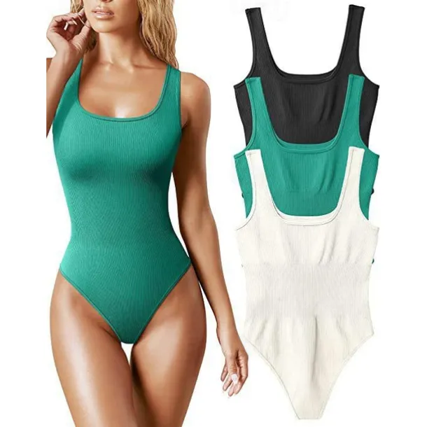 Women's Shapewear Tank Bodysuit - Black Vest Tight Bodycon One-Piece Crew Neck Underwear & Lingerie