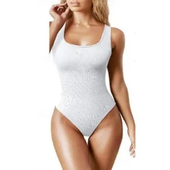 Women's Shapewear Tank Bodysuit - Black Vest Tight Bodycon One-Piece Crew Neck Underwear & Lingerie