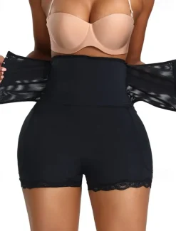 Women's Shapewear Waist Trainer Sport Pure Color Elastic Waist Shorts Daily Sleeveless Black Beige Summer Spring Fall Winter