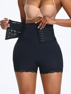 Women's Shapewear Waist Trainer Sport Pure Color Elastic Waist Shorts Daily Sleeveless Black Beige Summer Spring Fall Winter