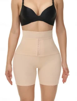 Women's Shapewear Waist Trainer Sport Pure Color Elastic Waist Shorts Daily Sleeveless Black Beige Summer Spring Fall Winter