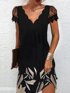 Women's Shift Dress Knee Length Dress White Black Pink Short Sleeve Floral Lace Print Spring Summer V Neck Stylish Casual Modern Loose 2023 S M L XL XXL 3XL