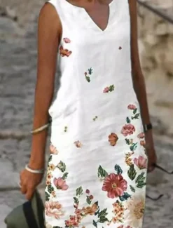Women's Shift Dress Tank Dress Print Dress Active Fashion Streetwear Outdoor Vacation Street Loose Fit Sleeveless V Neck Black White Pink Blue Summer Spring
