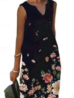 Women's Shift Dress Tank Dress Print Dress Active Fashion Streetwear Outdoor Vacation Street Loose Fit Sleeveless V Neck Black White Pink Blue Summer Spring