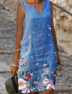 Women's Shift Dress Tank Dress Print Dress Active Fashion Streetwear Outdoor Vacation Street Loose Fit Sleeveless V Neck Black White Pink Blue Summer Spring