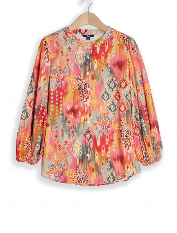 Women's Shirt Basic Buttons Print Long Sleeve Regular Tops Casual Pink Blue Green Spring Fall