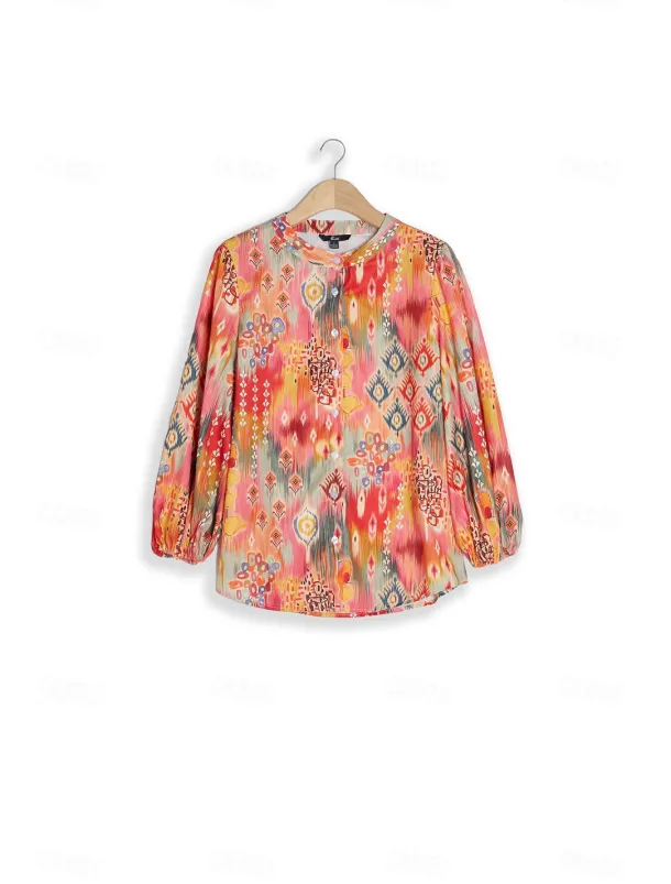 Women's Shirt Basic Buttons Print Long Sleeve Regular Tops Casual Pink Blue Green Spring Fall