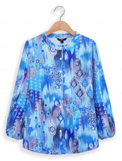 Women's Shirt Basic Buttons Print Long Sleeve Regular Tops Casual Pink Blue Green Spring Fall