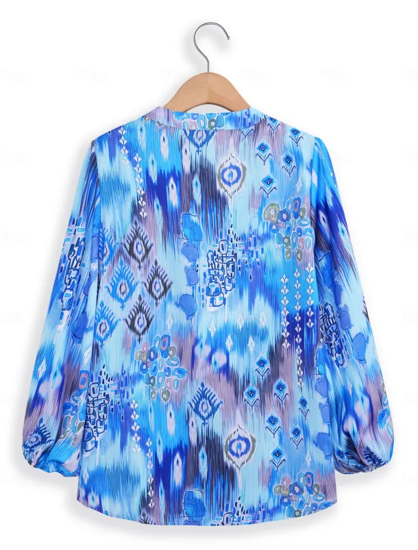 Women's Shirt Basic Buttons Print Long Sleeve Regular Tops Casual Pink Blue Green Spring Fall