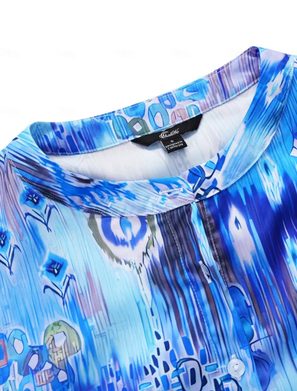 Women's Shirt Basic Buttons Print Long Sleeve Regular Tops Casual Pink Blue Green Spring Fall