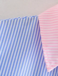 Women's Shirt Blouse Casual Color Block Striped Buttons Pocket Print Long Sleeve Regular Tops Shirt Collar Daily Pink Blue Spring & Summer