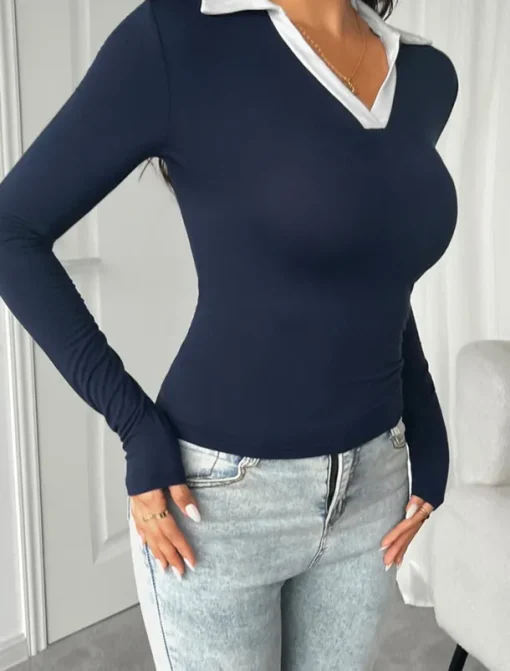 Women's Shirt Blouse Color Block Basic Casual Long Sleeve Shirt Collar Regular Tops Daily Patchwork Black Red Navy Blue Spring Fall Winter