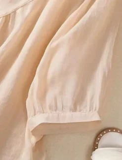 Women's Shirt Blouse Cotton Linen Shirts Solid Color Basic Casual 3/4 Length Sleeve Crew Neck Regular Tops Daily Embroidered White Pink Blue Khaki Summer Spring