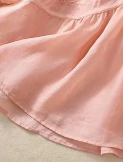 Women's Shirt Blouse Cotton Linen Shirts Solid Color Basic Casual 3/4 Length Sleeve Crew Neck Regular Tops Daily Embroidered White Pink Blue Khaki Summer Spring