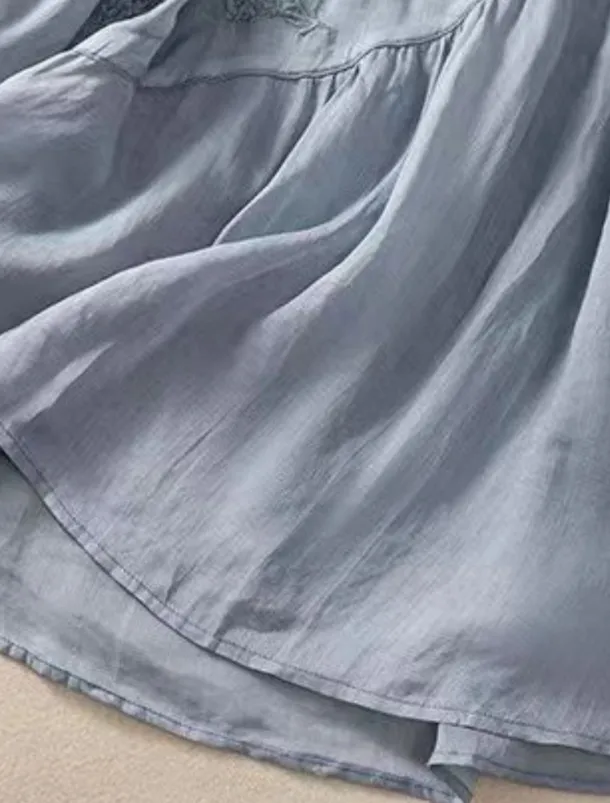 Women's Shirt Blouse Cotton Linen Shirts Solid Color Basic Casual 3/4 Length Sleeve Crew Neck Regular Tops Daily Embroidered White Pink Blue Khaki Summer Spring